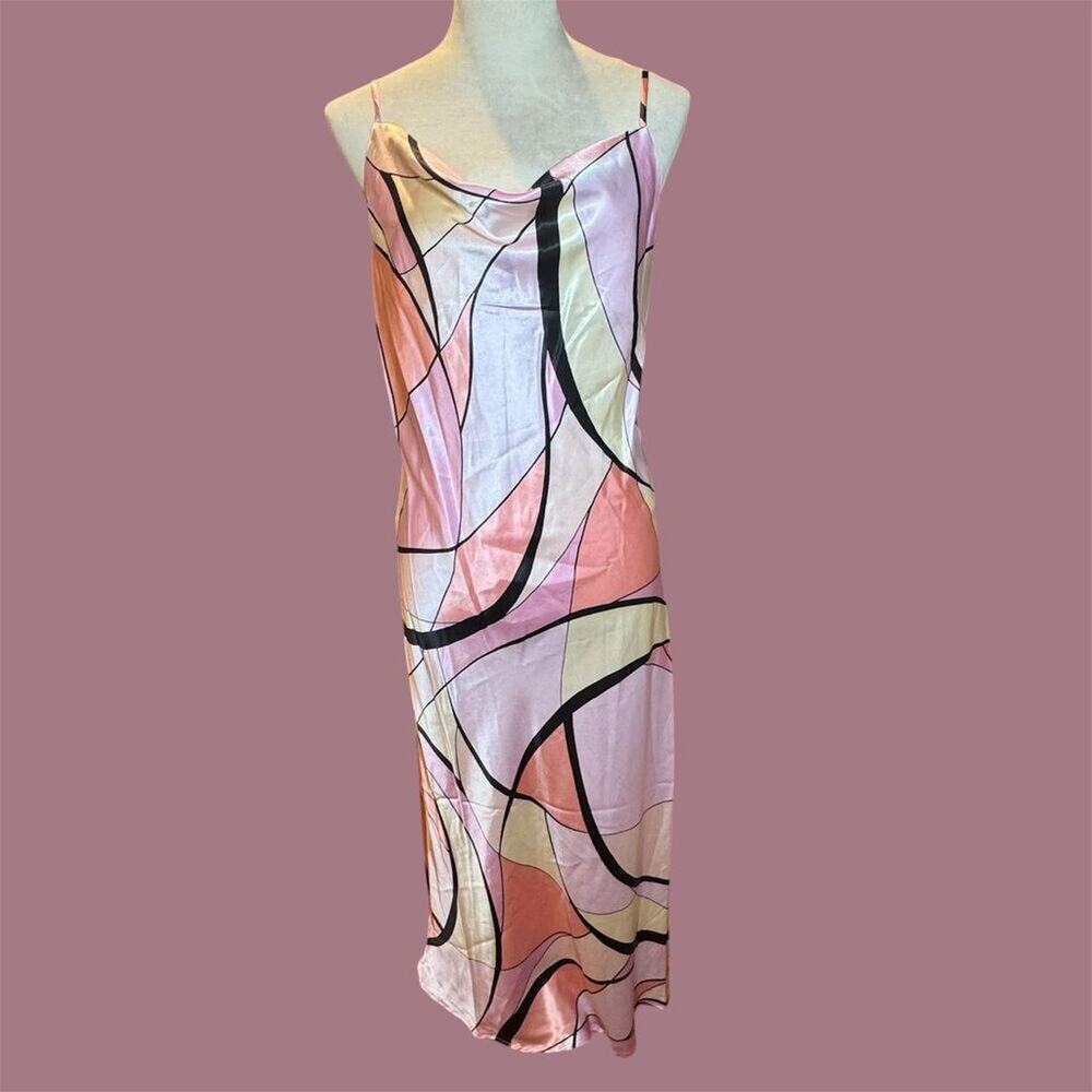 Emma & Michele Women's Abstract Print Slip Dress long Pastel Sz S